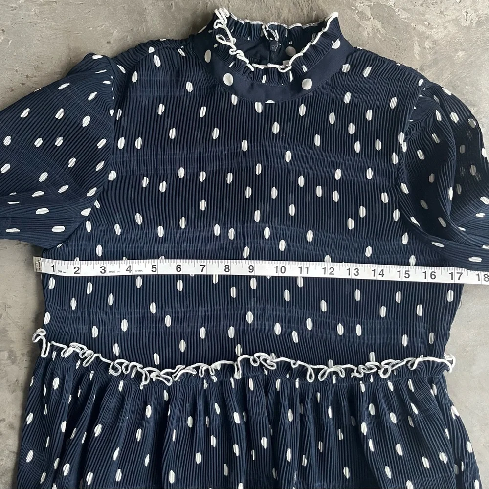 GANNI Navy Polka Dot Ruffle Blouse SIze 36 - Picture 4 of 8